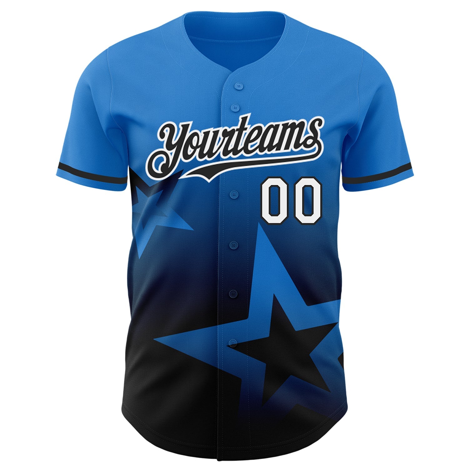 Custom Electric Blue Black-White 3D Pattern Design Gradient Style Twinkle Star Authentic Baseball Jersey view 2