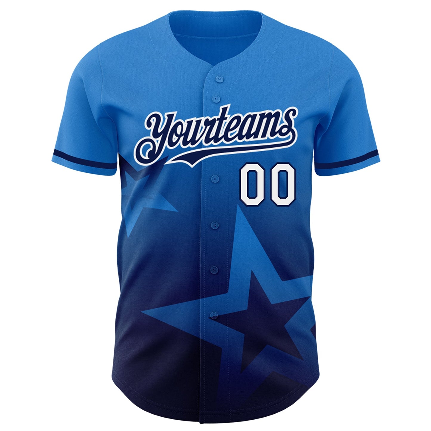 Custom Electric Blue Navy-White 3D Pattern Design Gradient Style Twinkle Star Authentic Baseball Jersey view 2
