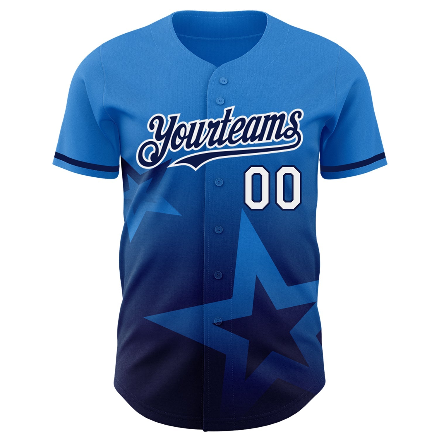 Custom Electric Blue Navy-White 3D Pattern Design Gradient Style Twinkle Star Authentic Baseball Jersey view 2