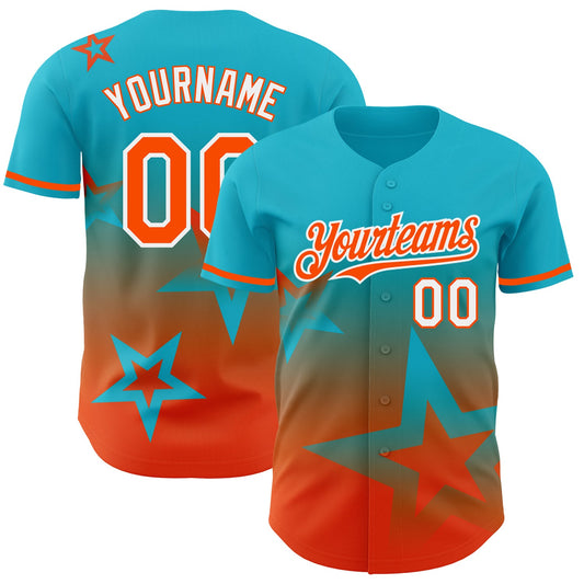 Custom Lakes Blue Orange-White 3D Pattern Design Gradient Style Twinkle Star Authentic Baseball Jersey - Main View
