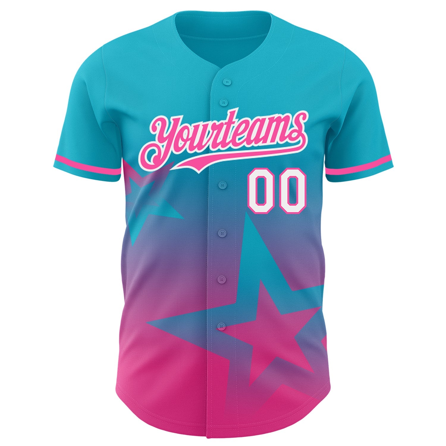 Custom Lakes Blue Pink-White 3D Pattern Design Gradient Style Twinkle Star Authentic Baseball Jersey view 2