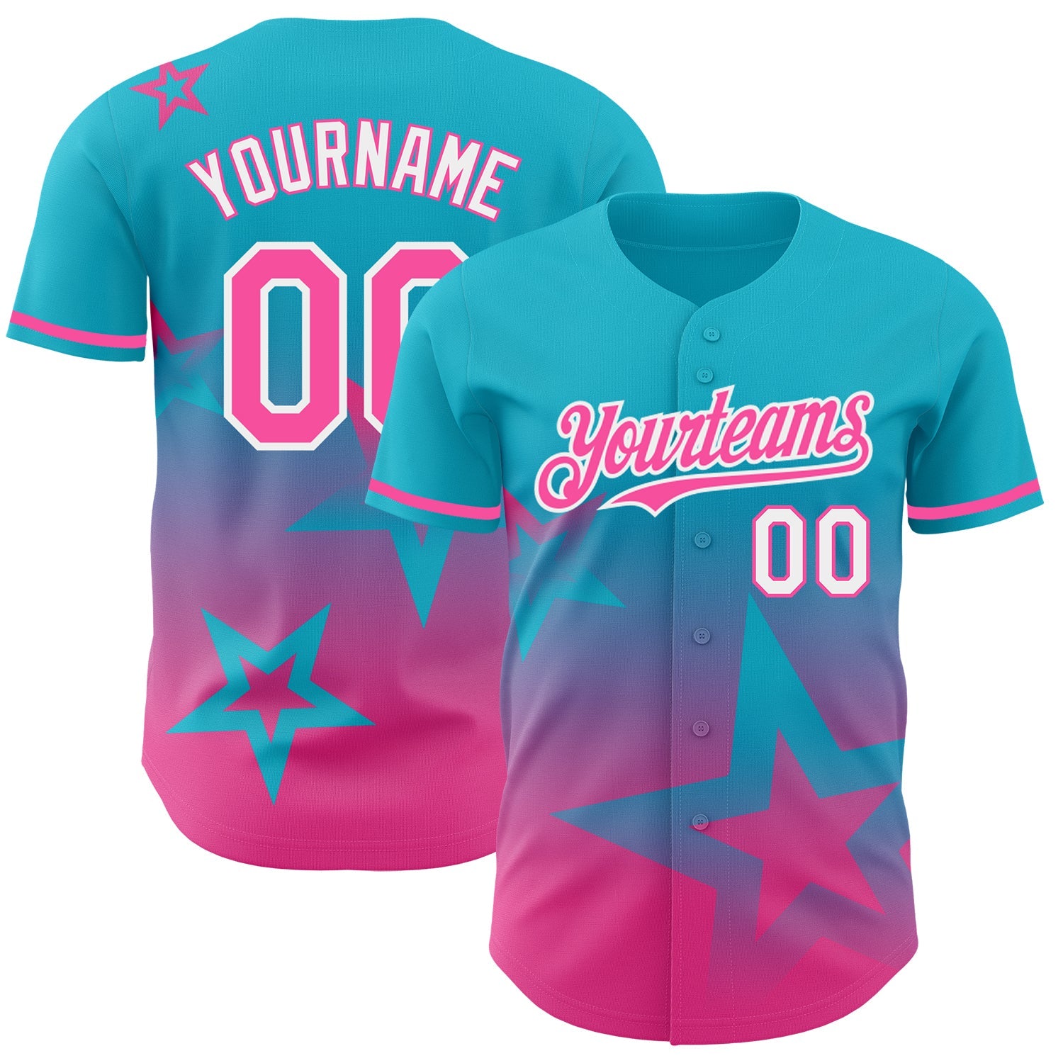 Custom Lakes Blue Pink-White 3D Pattern Design Gradient Style Twinkle Star Authentic Baseball Jersey - Main View