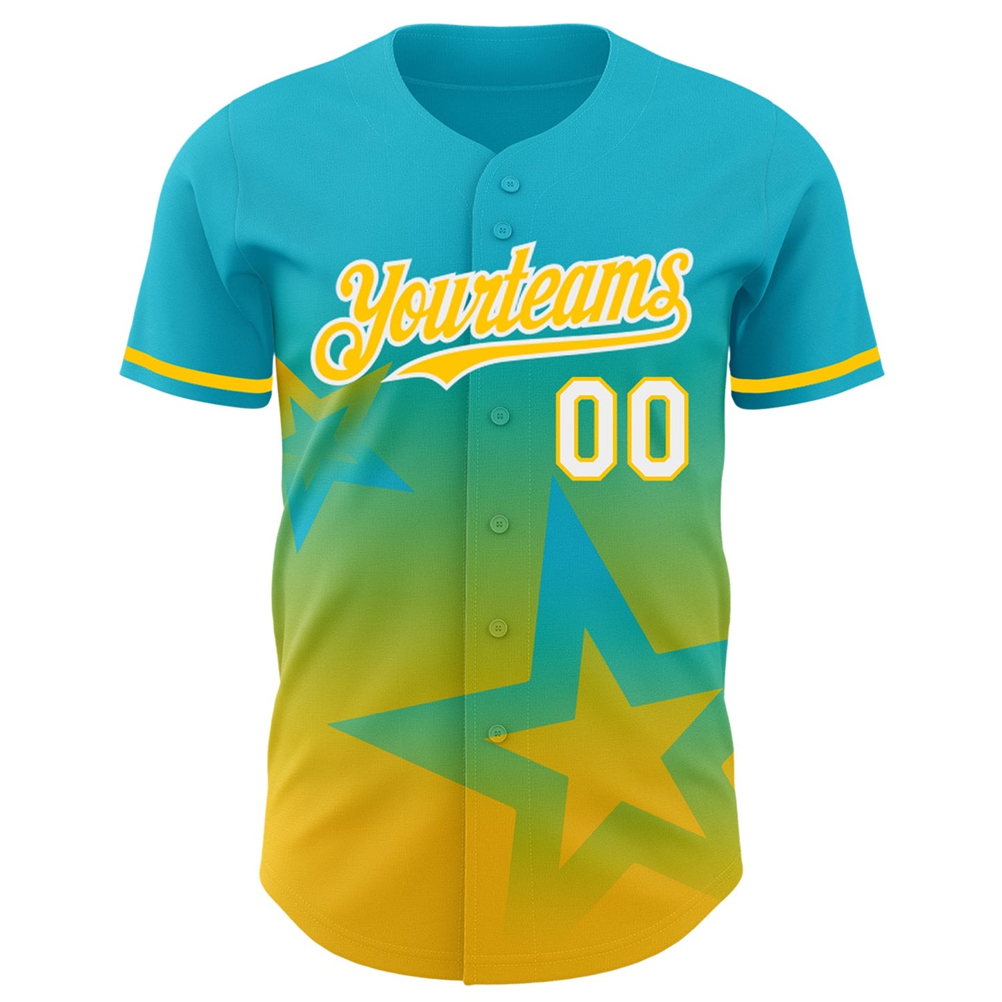 Custom Lakes Blue Yellow-White 3D Pattern Design Gradient Style Twinkle Star Authentic Baseball Jersey view 2