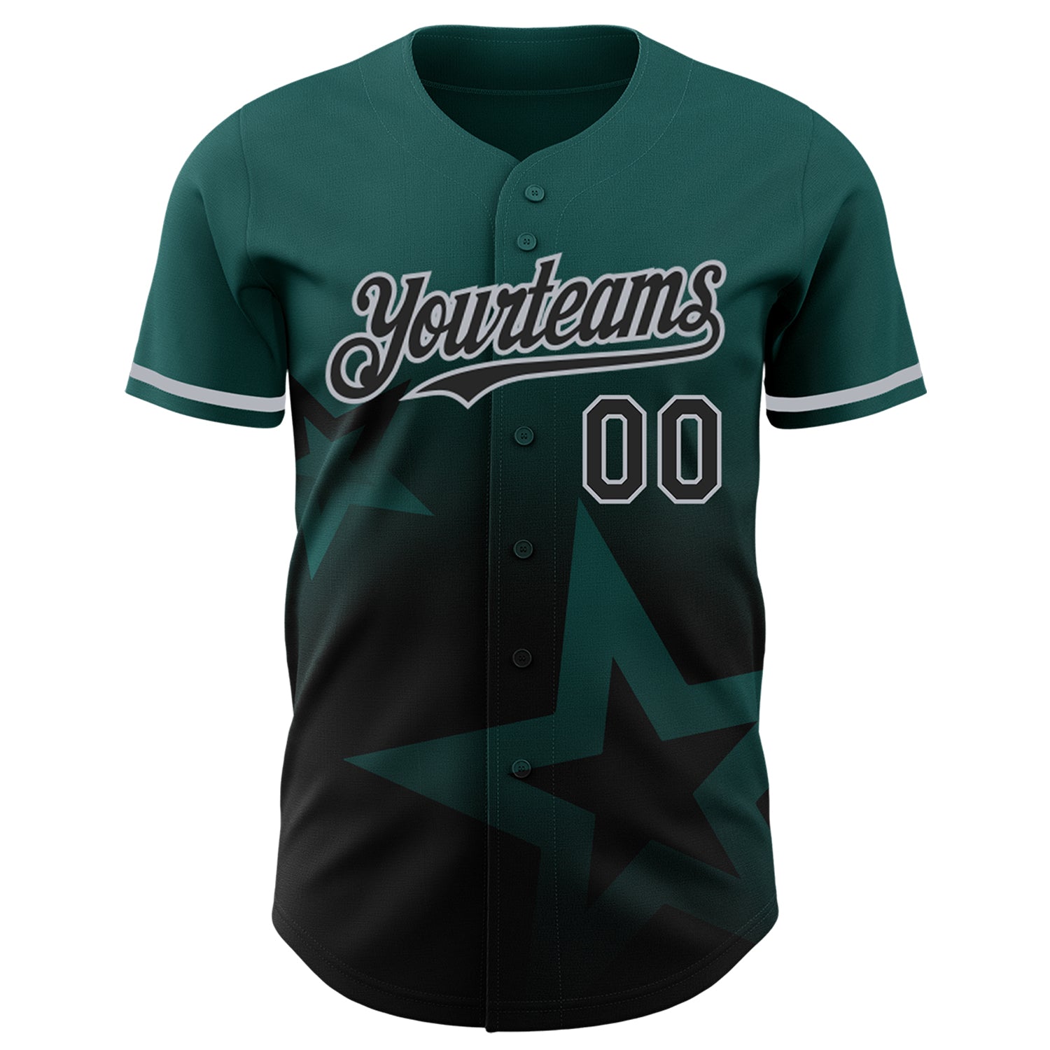 Custom Midnight Green Black-Gray 3D Pattern Design Gradient Style Twinkle Star Authentic Baseball Jersey view 2