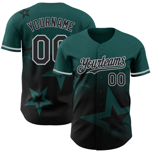 Custom Midnight Green Black-Gray 3D Pattern Design Gradient Style Twinkle Star Authentic Baseball Jersey - Main View