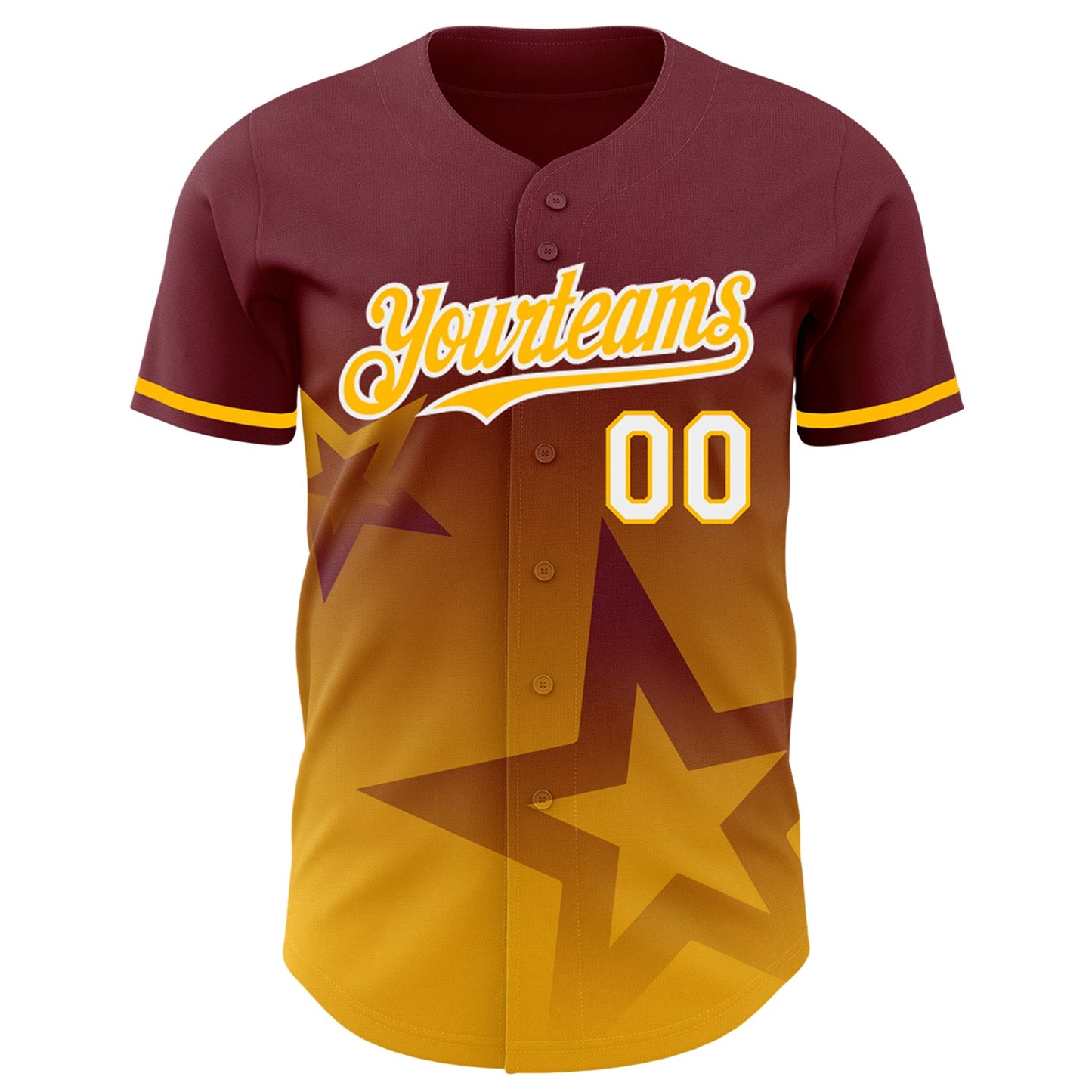Custom Burgundy Gold-White 3D Pattern Design Gradient Style Twinkle Star Authentic Baseball Jersey view 2
