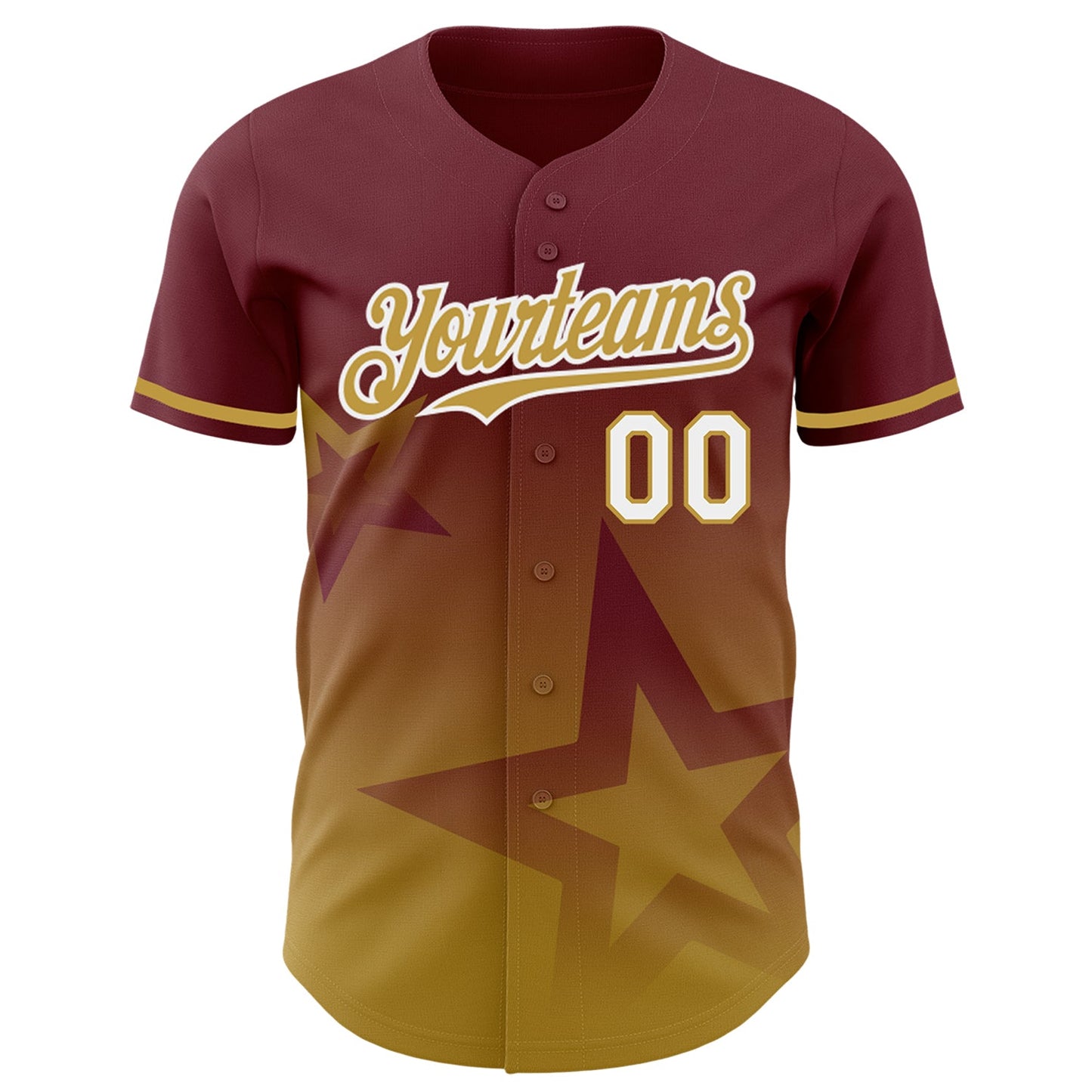 Custom Burgundy Old Gold-White 3D Pattern Design Gradient Style Twinkle Star Authentic Baseball Jersey view 2