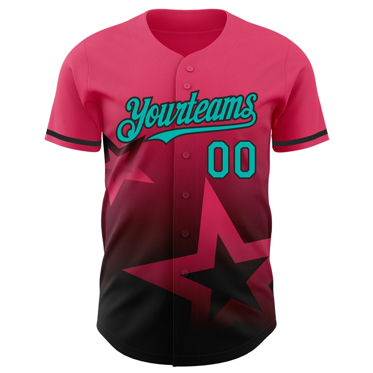 Custom Neon Pink Aqua-Black 3D Pattern Design Gradient Style Twinkle Star Authentic Baseball Jersey view 2