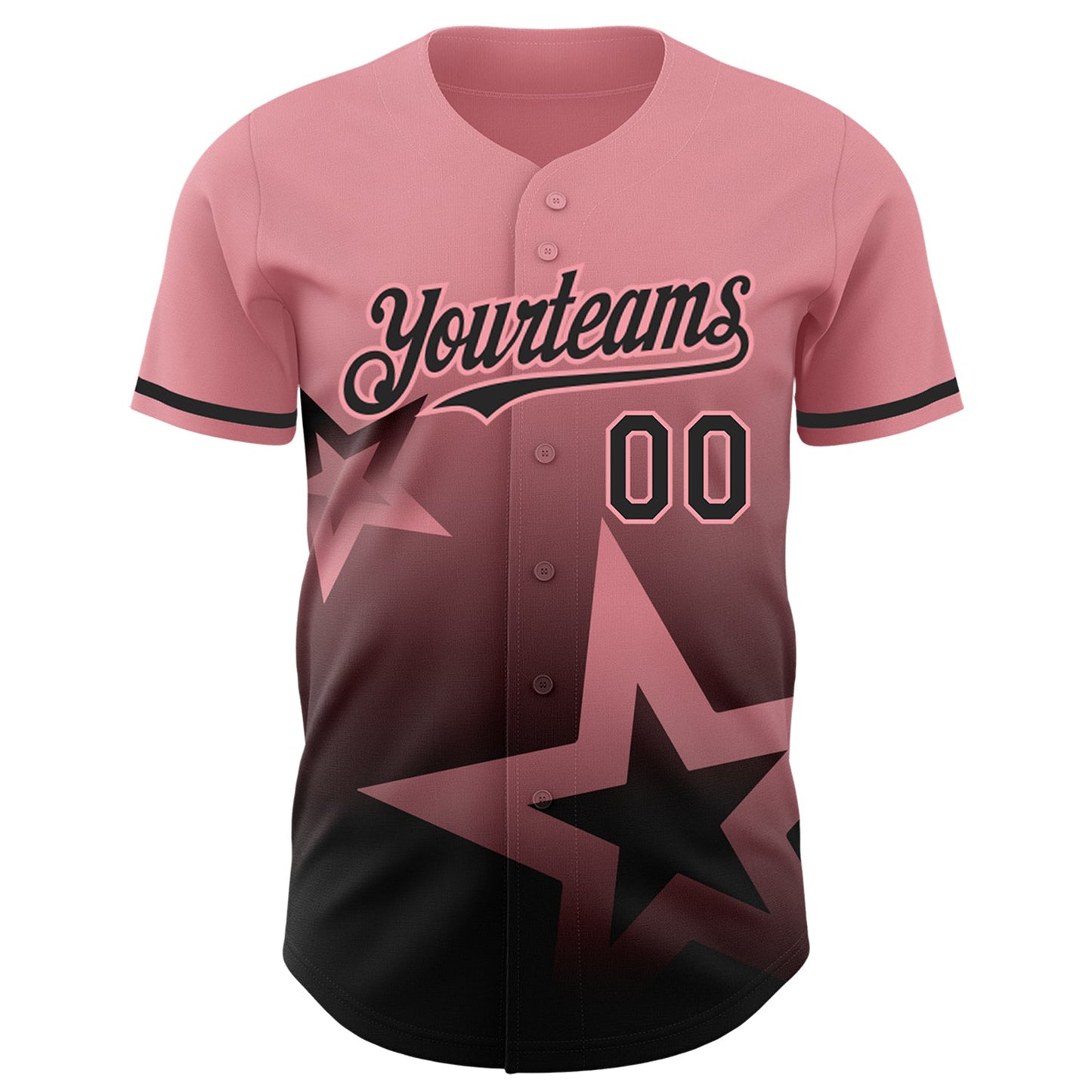Custom Medium Pink Black 3D Pattern Design Gradient Style Twinkle Star Authentic Baseball Jersey view 2