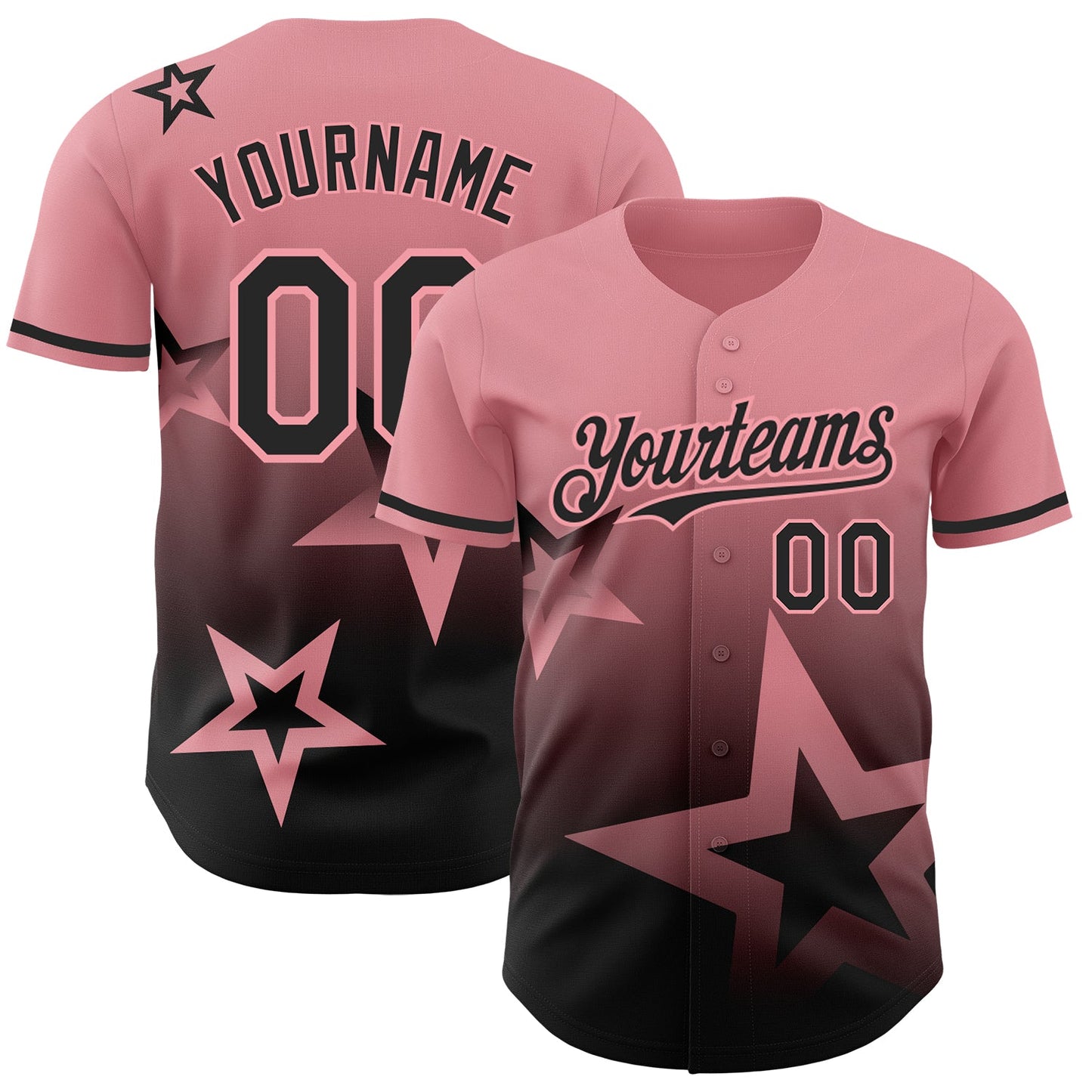 Custom Medium Pink Black 3D Pattern Design Gradient Style Twinkle Star Authentic Baseball Jersey - Main View