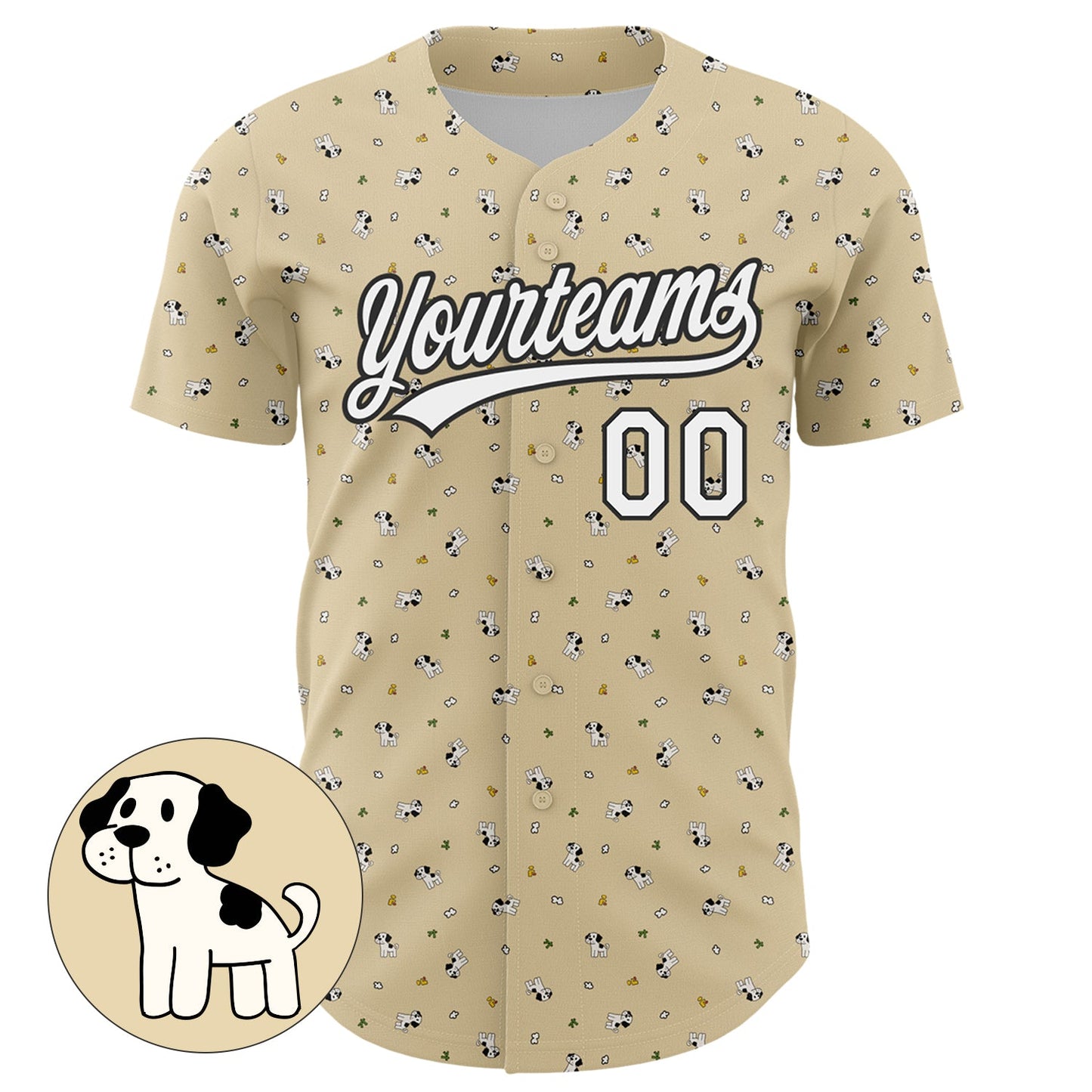 Custom Cream White-Black 3D Pattern Design Animal Dog Authentic Baseball Jersey view 2