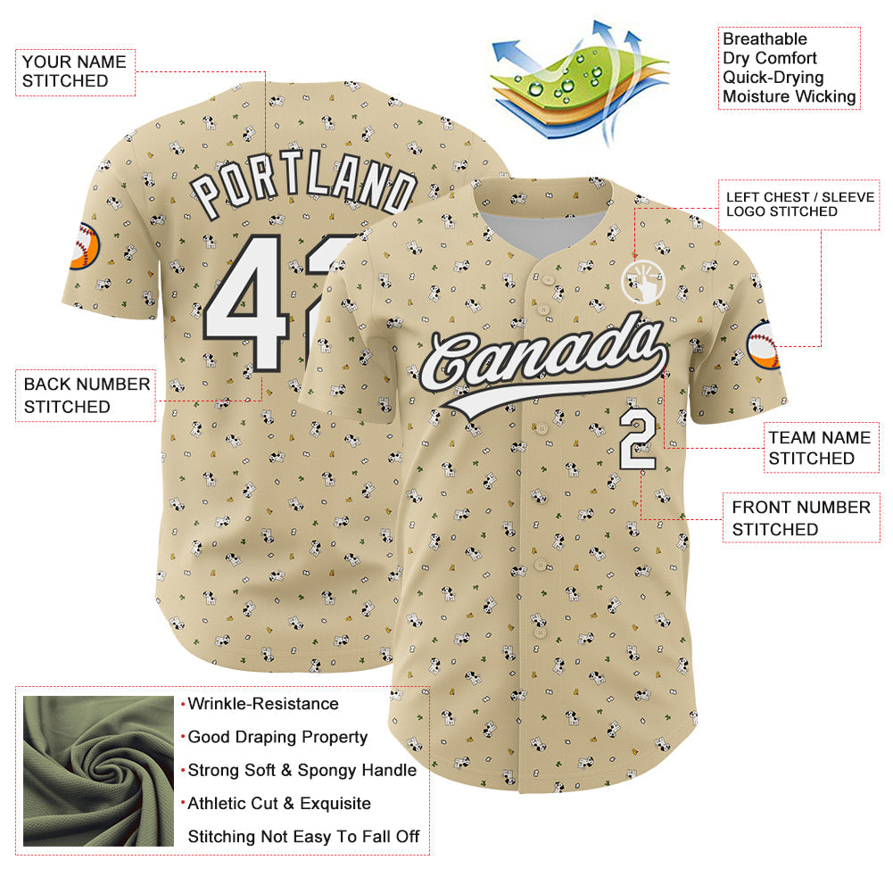 Custom Cream White-Black 3D Pattern Design Animal Dog Authentic Baseball Jersey view 3