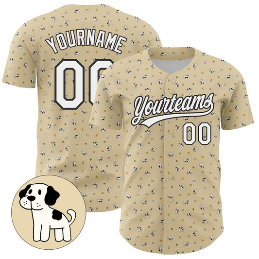 Custom Cream White-Black 3D Pattern Design Animal Dog Authentic Baseball Jersey - Main View