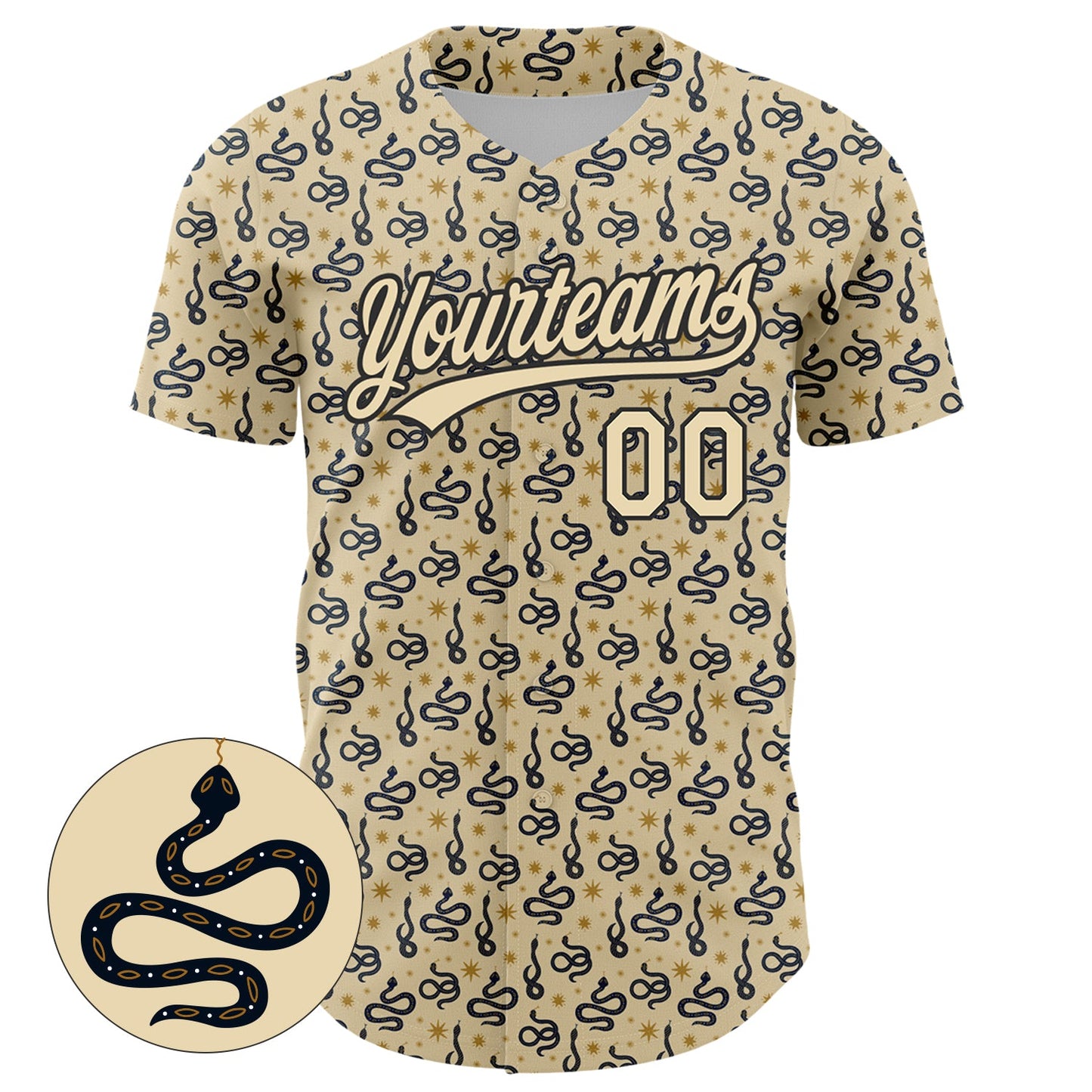 Custom Cream Black 3D Pattern Design Animal Snake Authentic Baseball Jersey view 2