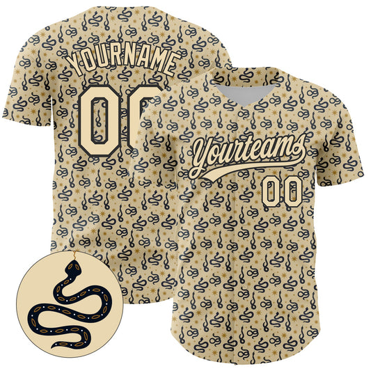 Custom Cream Black 3D Pattern Design Animal Snake Authentic Baseball Jersey - Main View