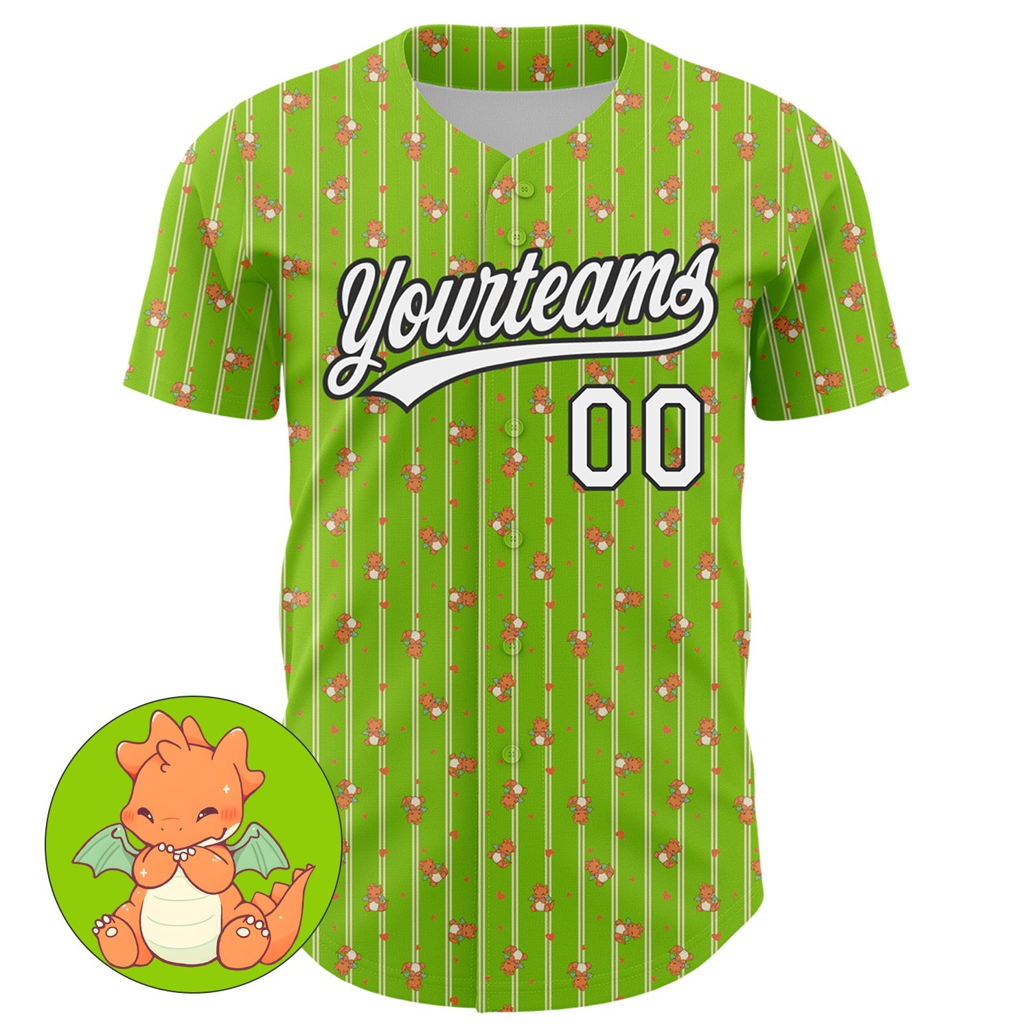 Custom Neon Green White-Black 3D Pattern Design Animal Dinosaur Authentic Baseball Jersey view 2