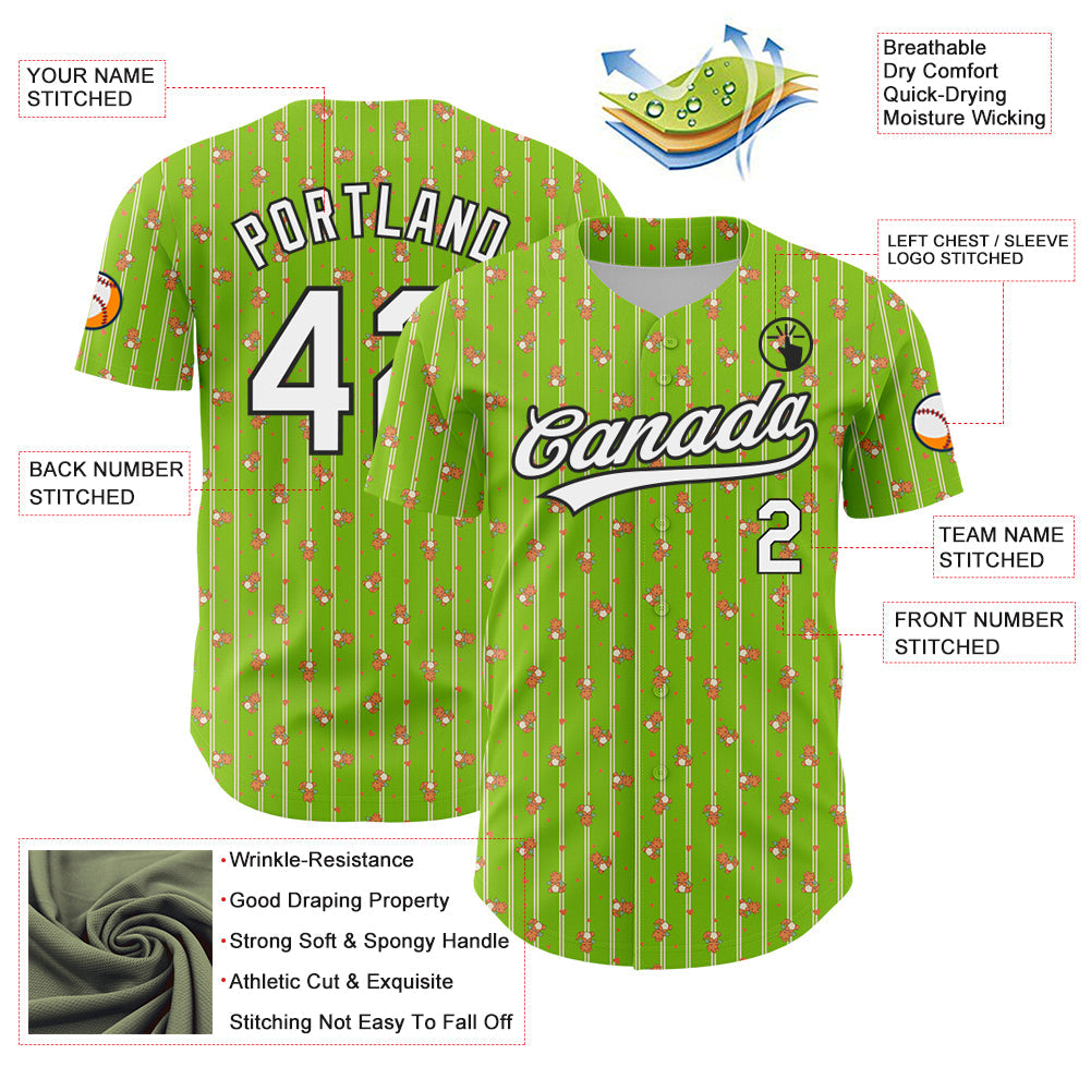 Custom Neon Green White-Black 3D Pattern Design Animal Dinosaur Authentic Baseball Jersey view 3