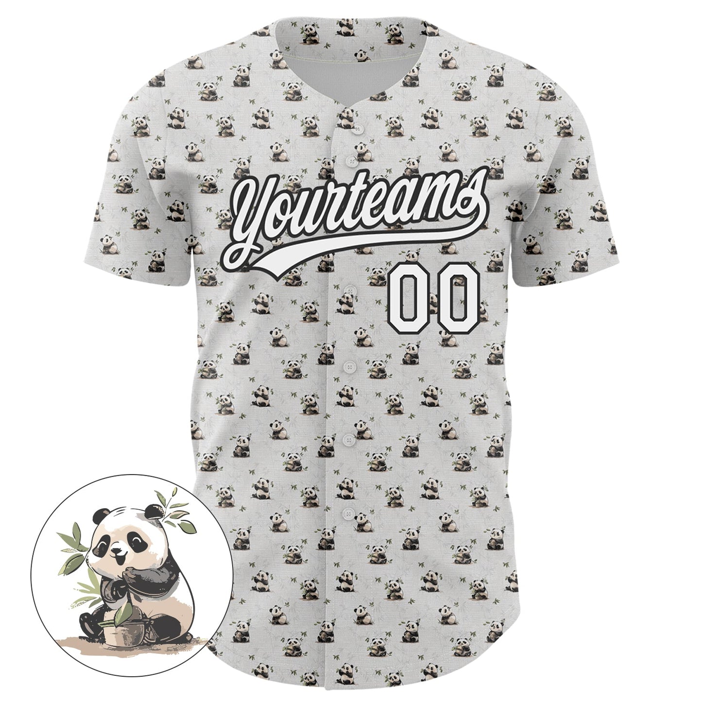 Custom White Black 3D Pattern Design Animal Panda Authentic Baseball Jersey view 2