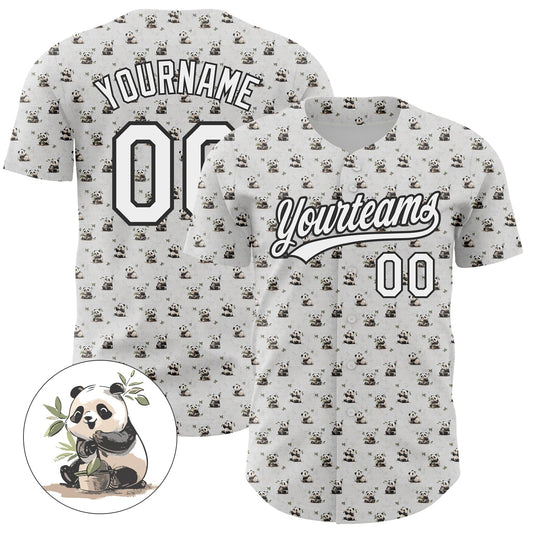 Custom White Black 3D Pattern Design Animal Panda Authentic Baseball Jersey - Main View