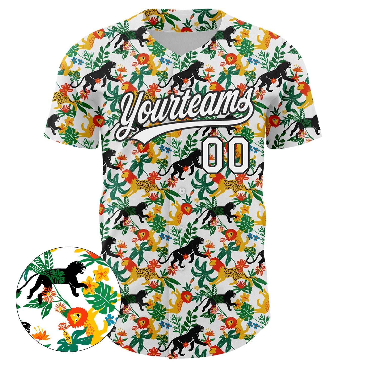 Custom White Black 3D Pattern Design Animal Lion And Leopard Authentic Baseball Jersey view 2