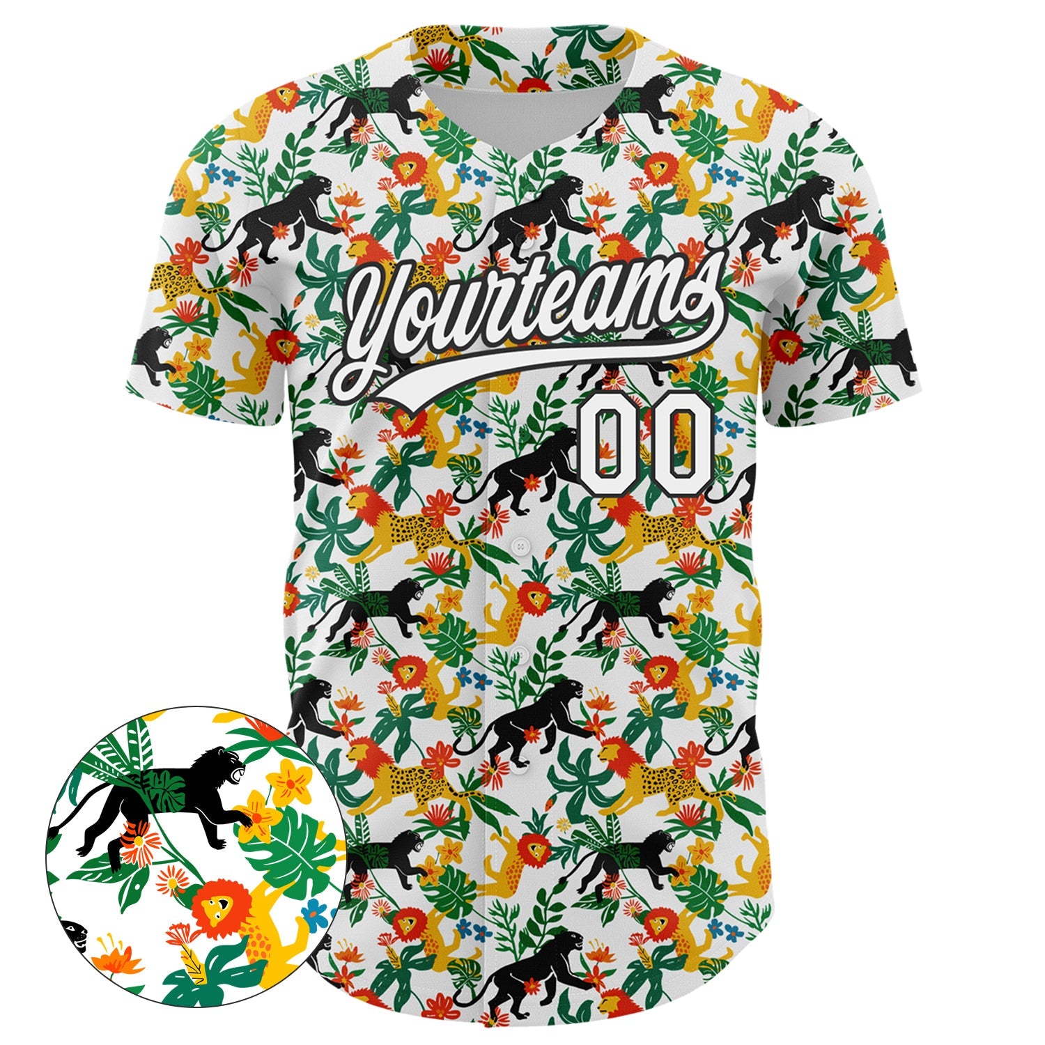 Custom White Black 3D Pattern Design Animal Lion And Leopard Authentic Baseball Jersey view 2