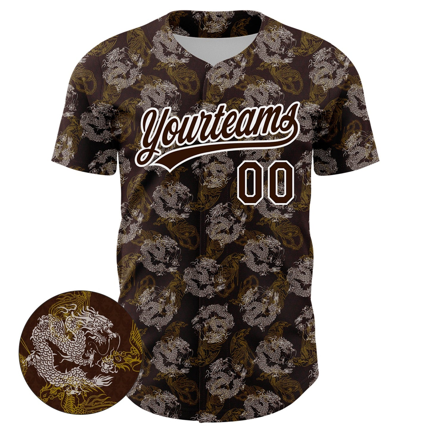Custom Brown White 3D Pattern Design Animal Loongfeng Authentic Baseball Jersey view 2