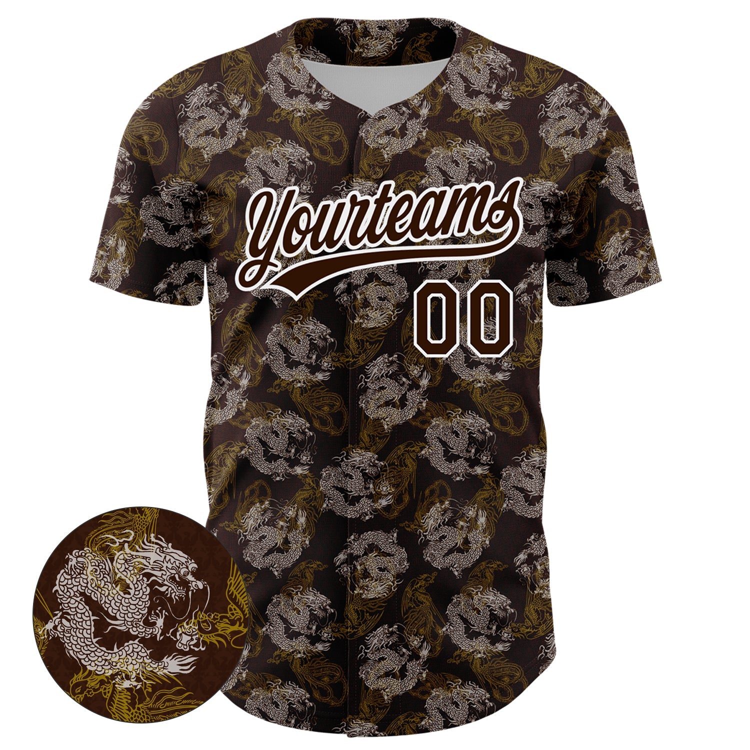 Custom Brown White 3D Pattern Design Animal Loongfeng Authentic Baseball Jersey view 2
