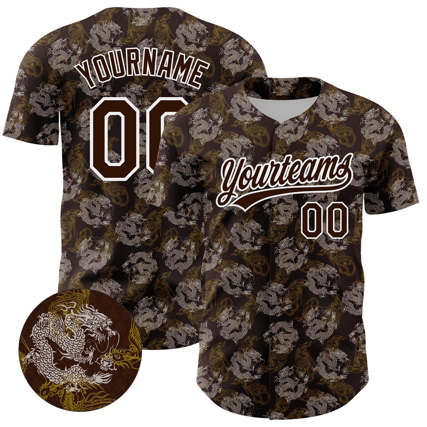 Custom Brown White 3D Pattern Design Animal Loongfeng Authentic Baseball Jersey - Main View