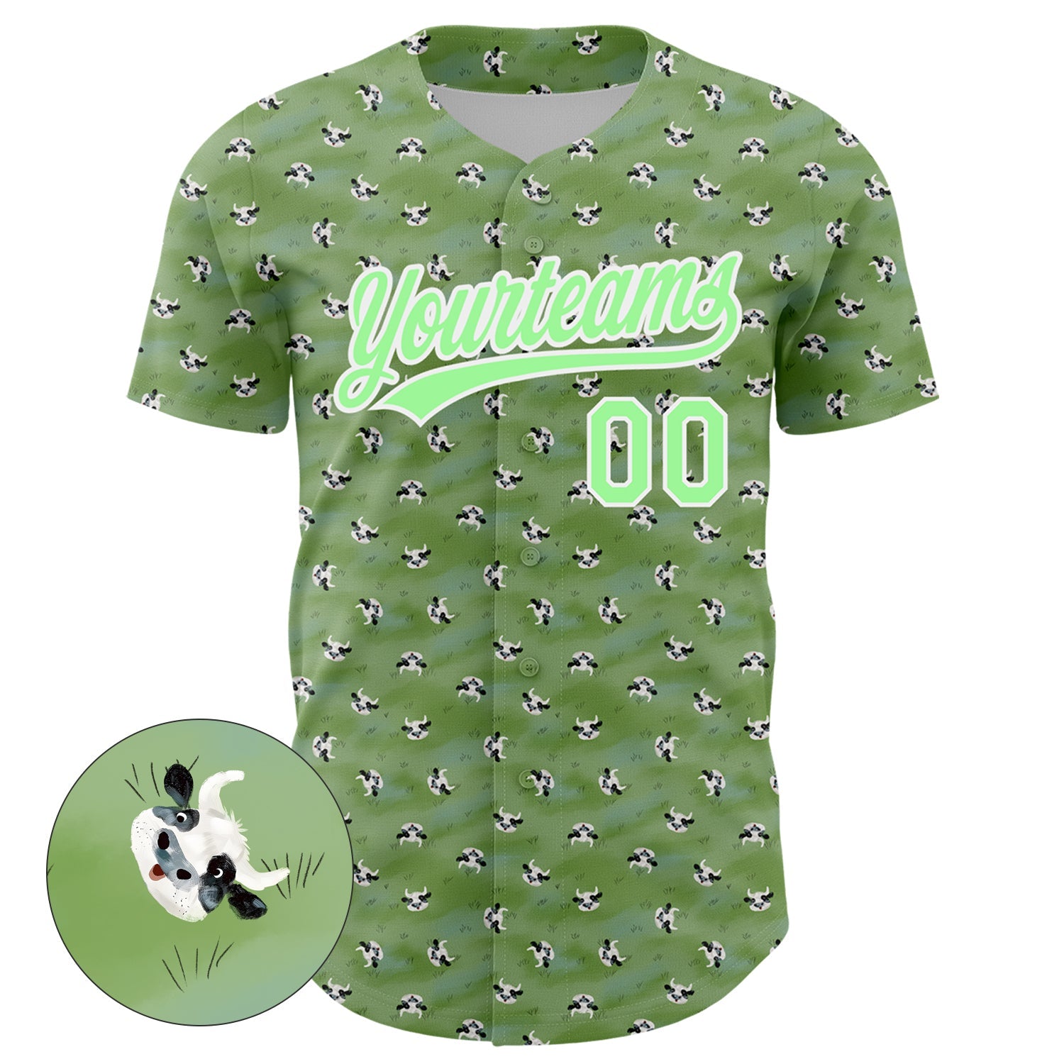 Custom Green Pea Green-White 3D Pattern Design Animal Cow Authentic Baseball Jersey view 2