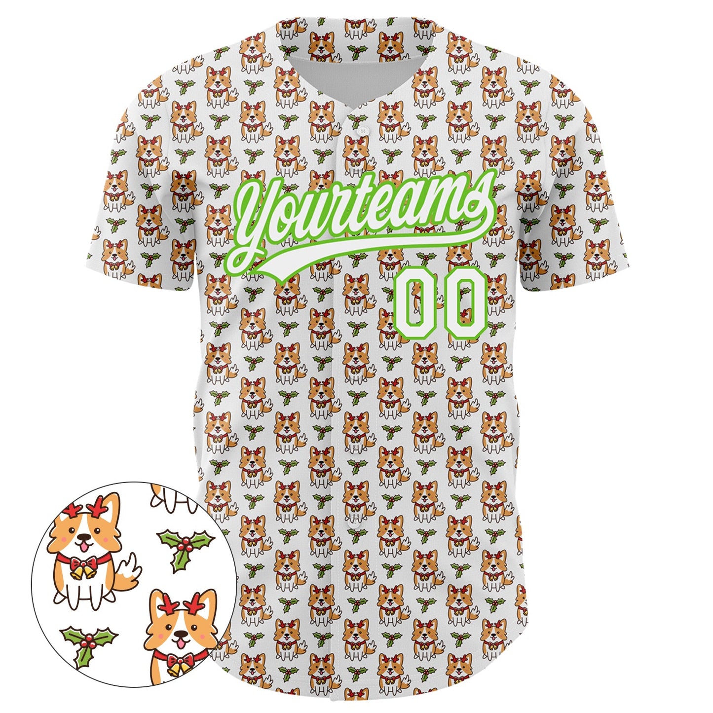 Custom White Aurora Green 3D Pattern Design Animal Dog Authentic Baseball Jersey view 2