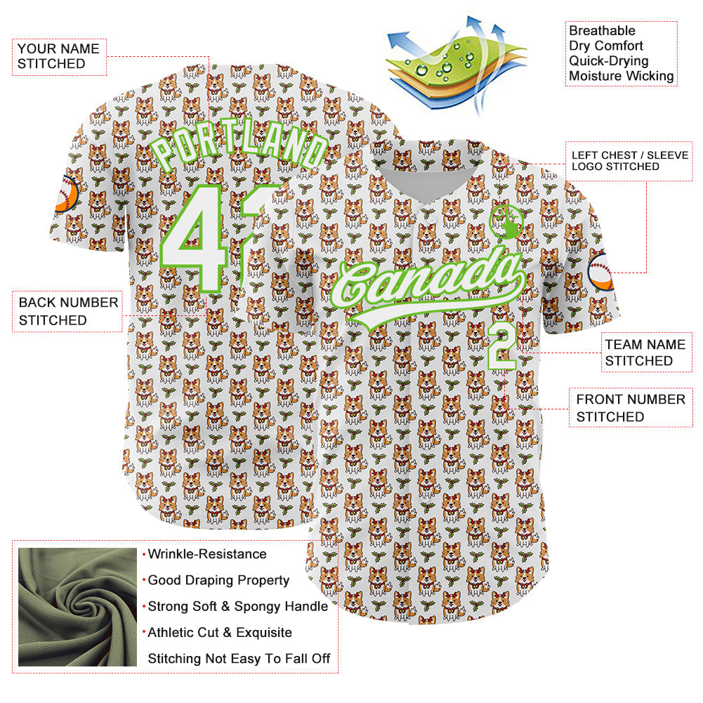 Custom White Aurora Green 3D Pattern Design Animal Dog Authentic Baseball Jersey view 3