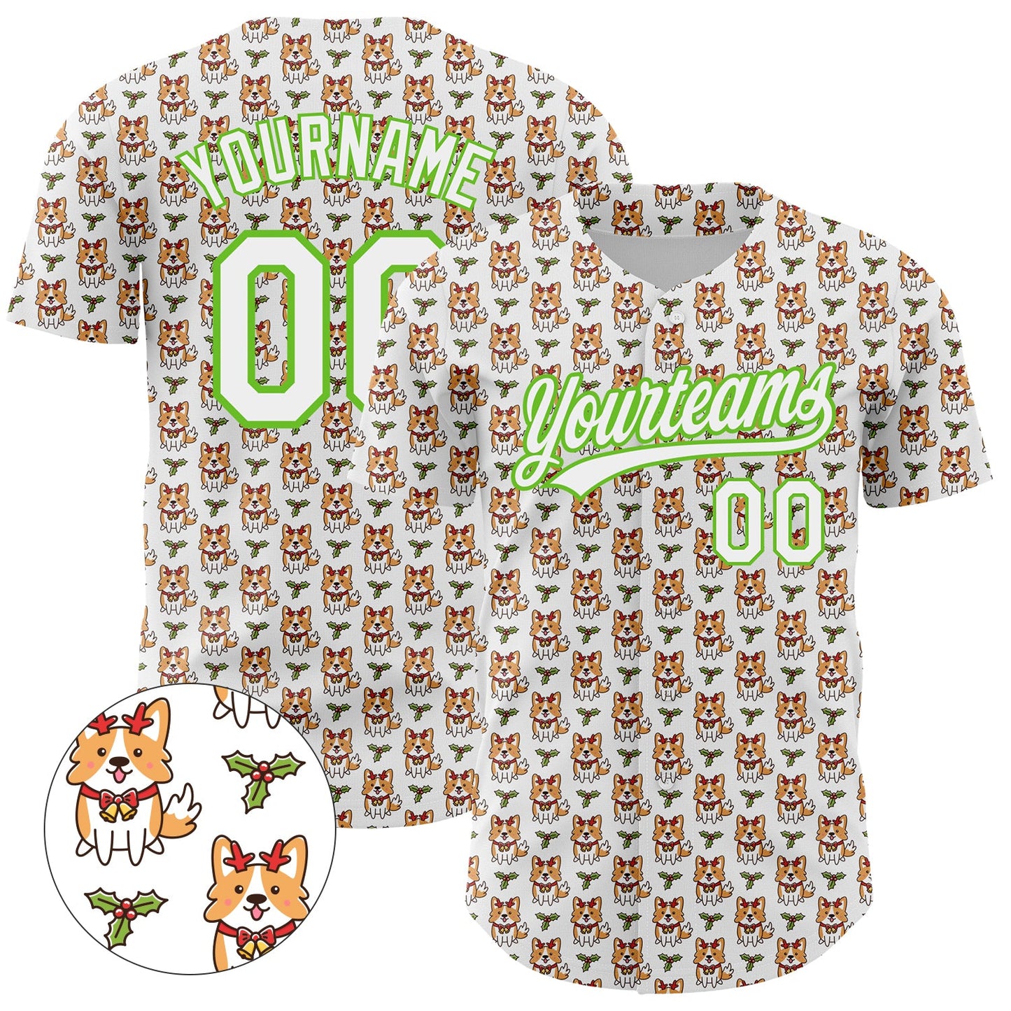 Custom White Aurora Green 3D Pattern Design Animal Dog Authentic Baseball Jersey - Main View