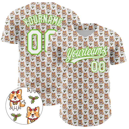 Custom White Aurora Green 3D Pattern Design Animal Dog Authentic Baseball Jersey - Main View