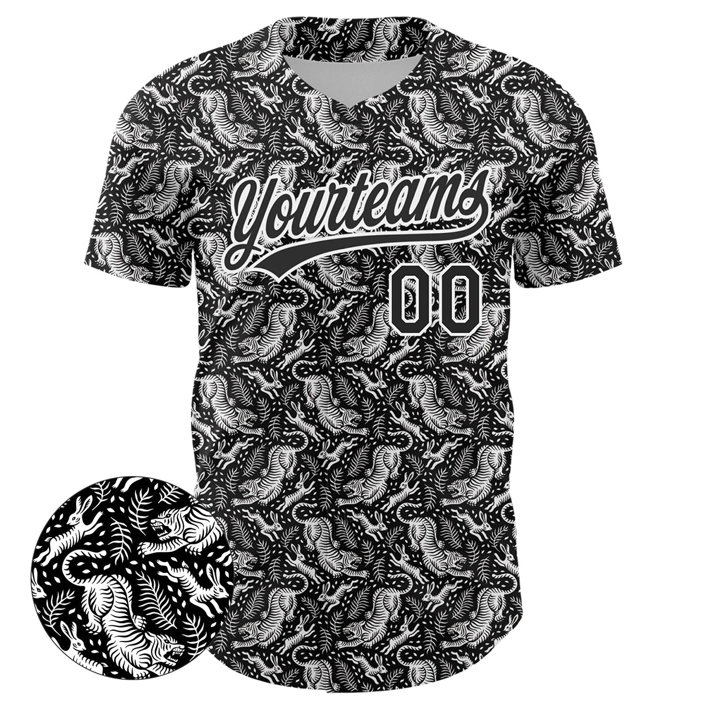 Custom Black White 3D Pattern Design Animal Tiger And Rabbit Authentic Baseball Jersey view 2