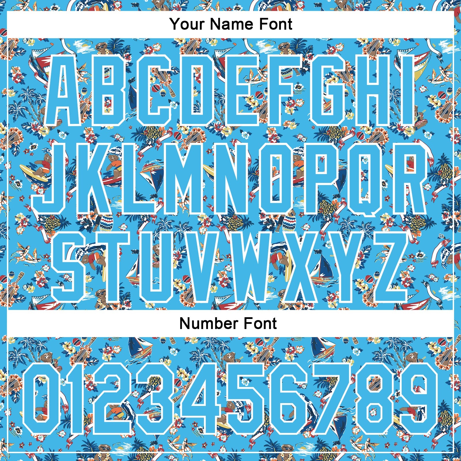 Custom Sky Blue White 3D Pattern Design Animal Bear And Hawaii Palm Trees Authentic Baseball Jersey view 5