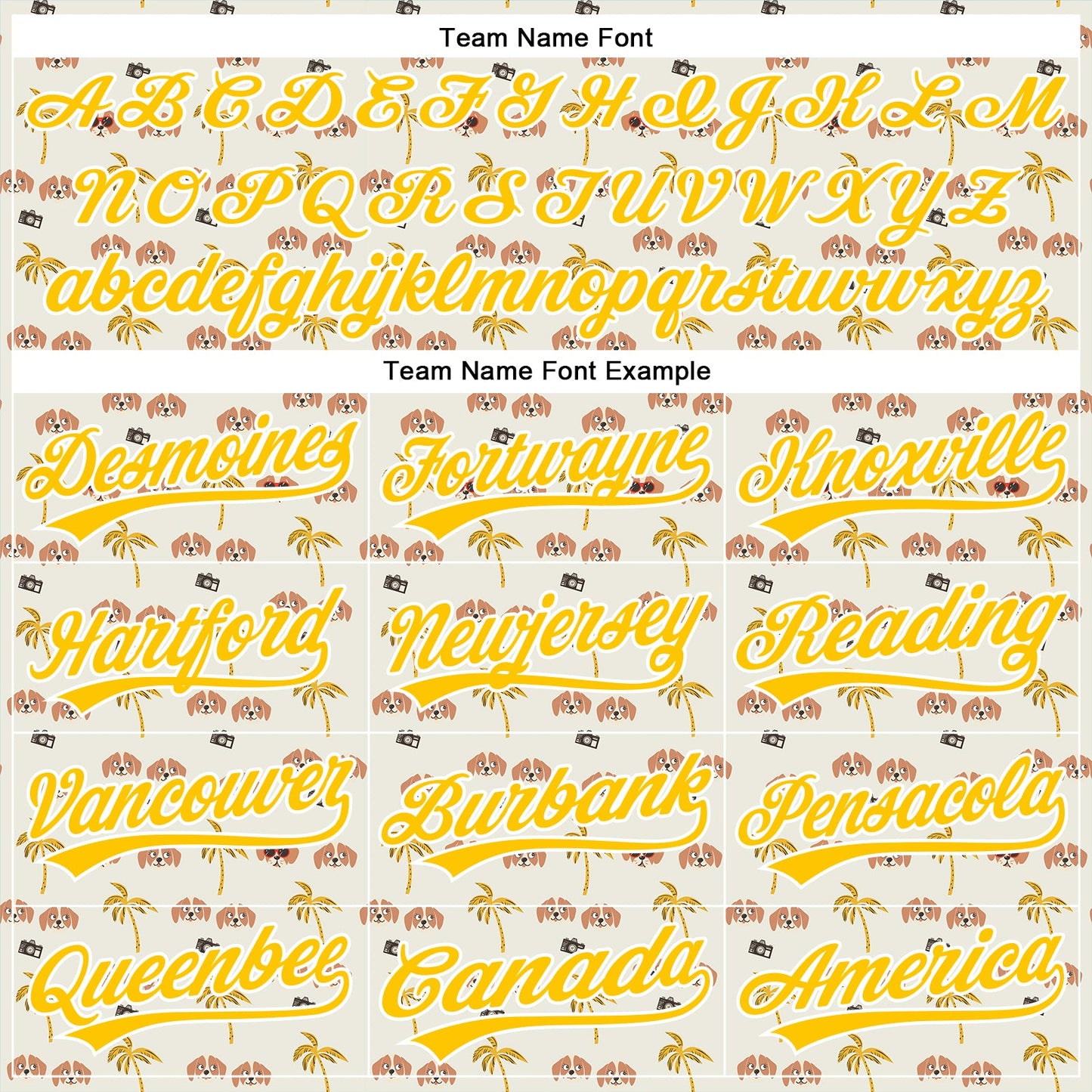 Custom White Yellow 3D Pattern Design Animal Dog And Hawaii Palm Trees Authentic Baseball Jersey view 4