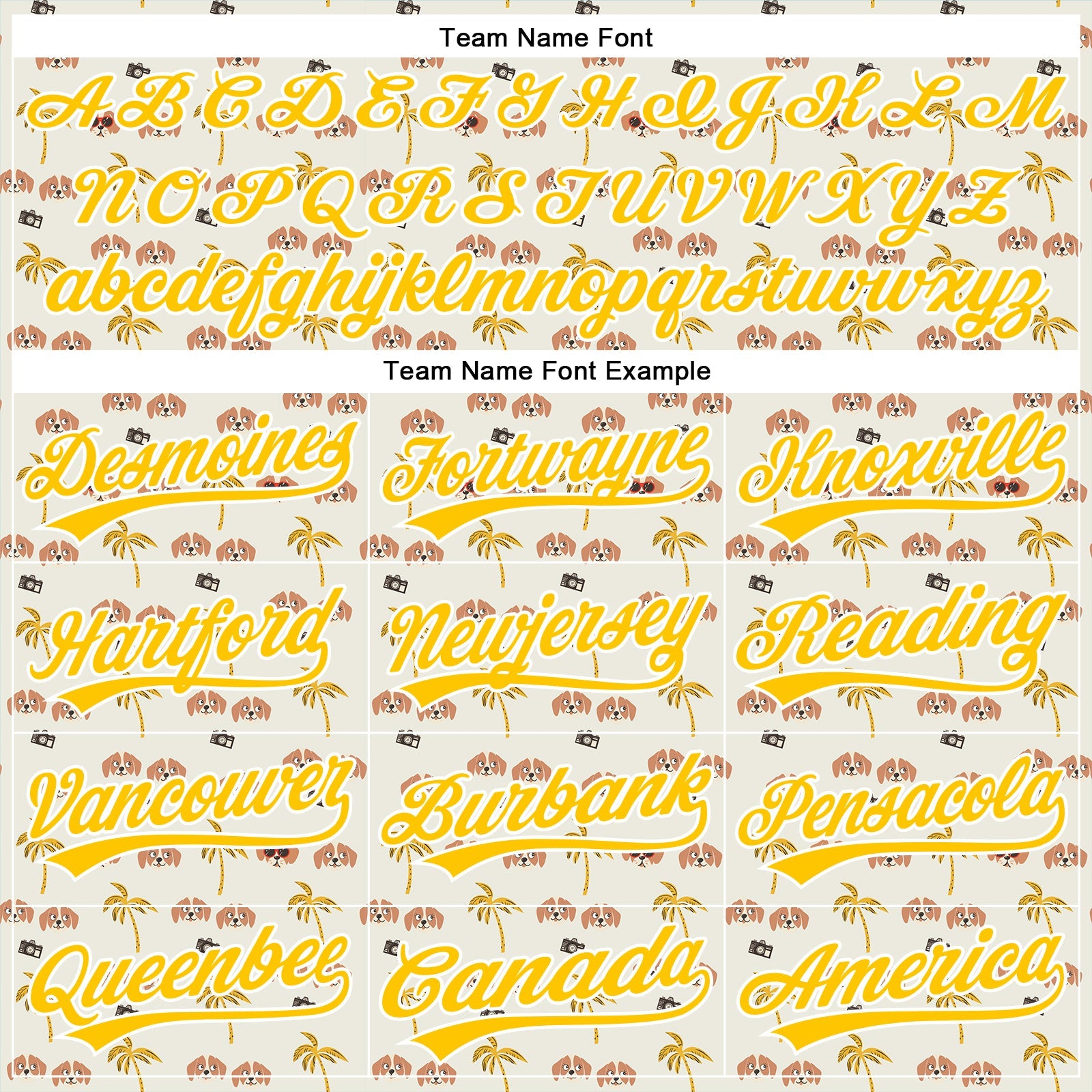 Custom White Yellow 3D Pattern Design Animal Dog And Hawaii Palm Trees Authentic Baseball Jersey view 4