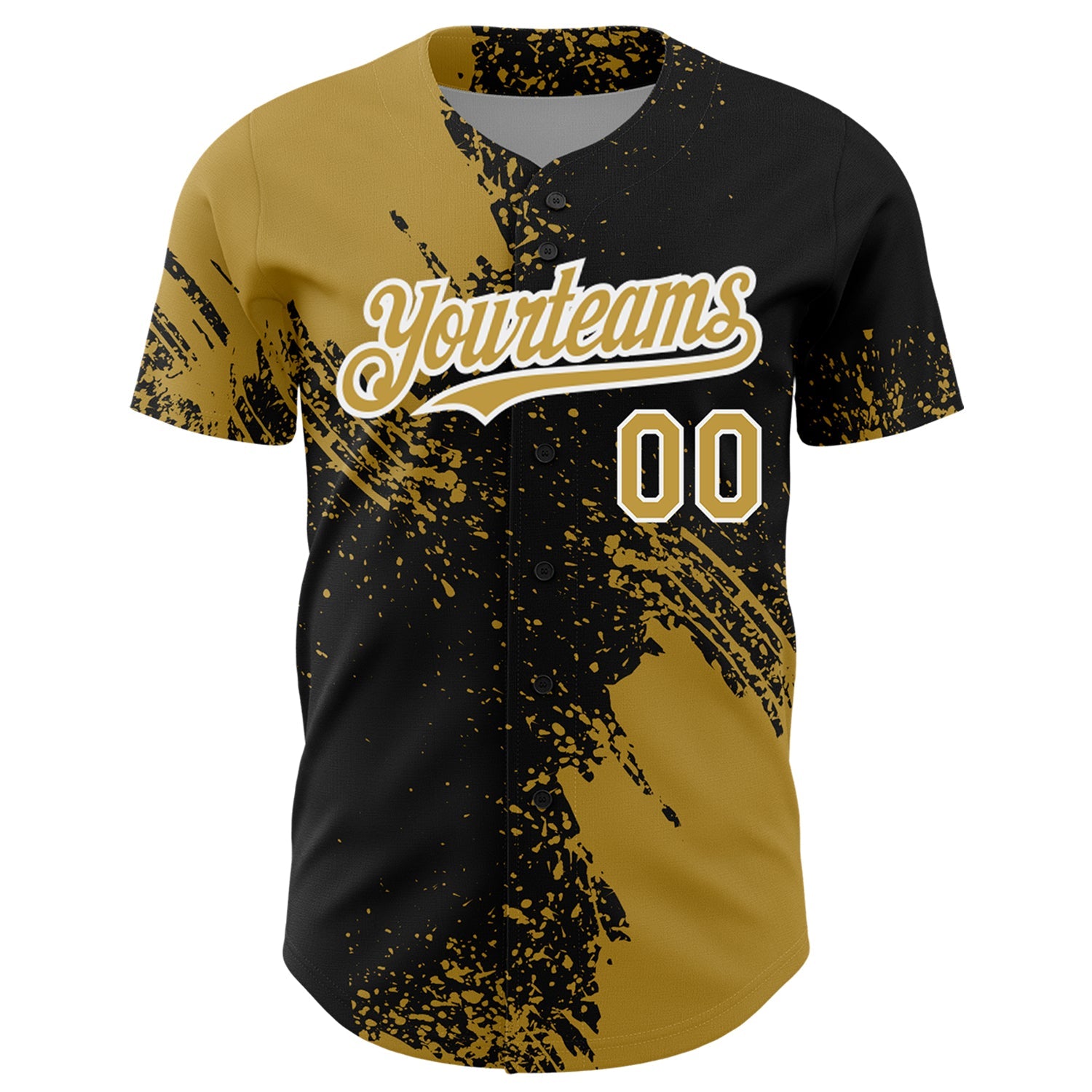 Custom Old Gold Black-White 3D Pattern Design Abstract Brush Stroke Authentic Baseball Jersey view 3