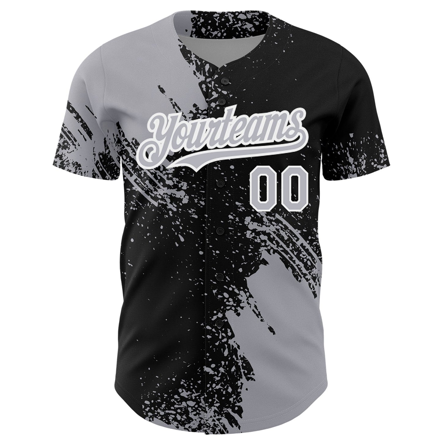 Custom Gray Black-White 3D Pattern Design Abstract Brush Stroke Authentic Baseball Jersey view 2