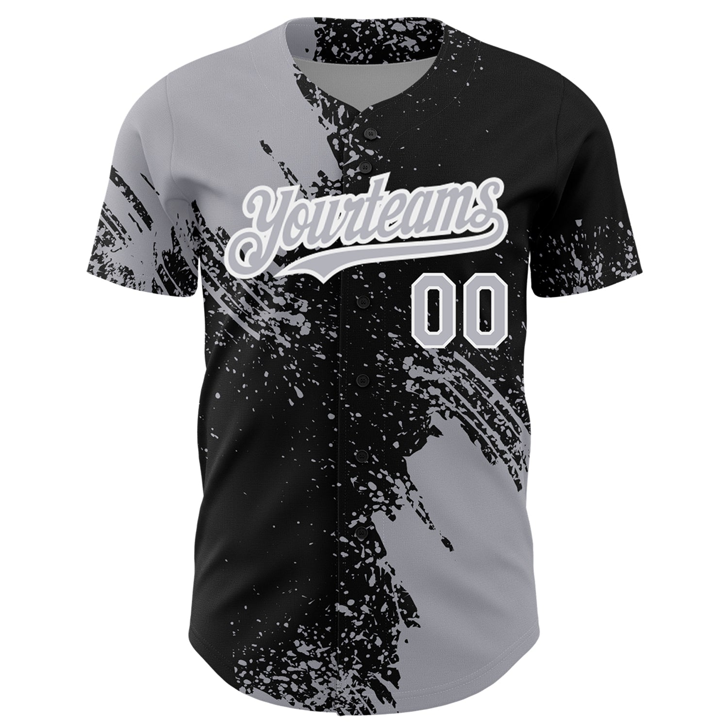 Custom Gray Black-White 3D Pattern Design Abstract Brush Stroke Authentic Baseball Jersey view 2