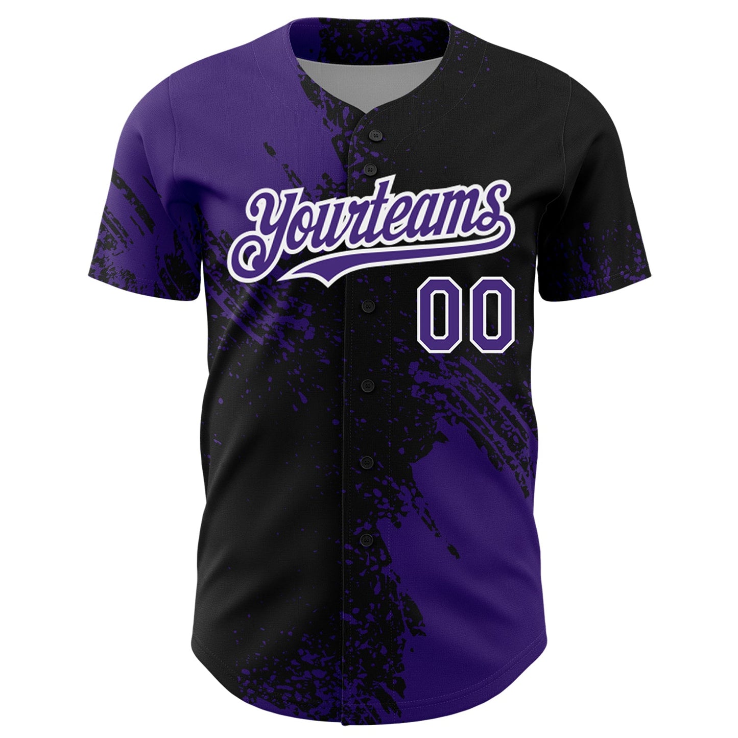 Custom Purple Black-White 3D Pattern Design Abstract Brush Stroke Authentic Baseball Jersey view 2