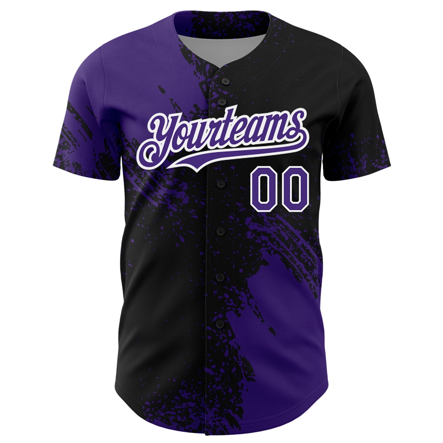 Custom Purple Black-White 3D Pattern Design Abstract Brush Stroke Authentic Baseball Jersey view 2
