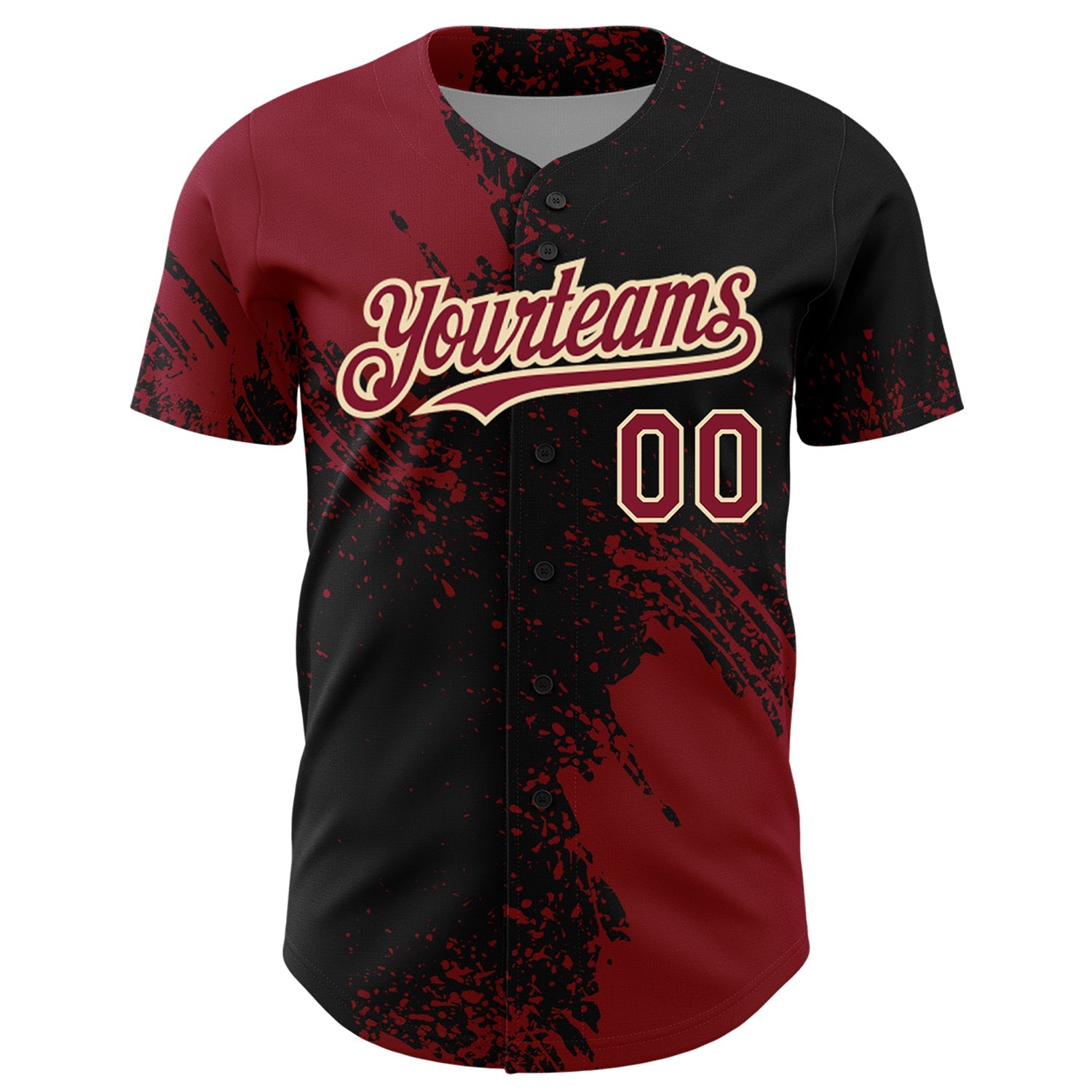 Custom Crimson Black-Cream 3D Pattern Design Abstract Brush Stroke Authentic Baseball Jersey view 3