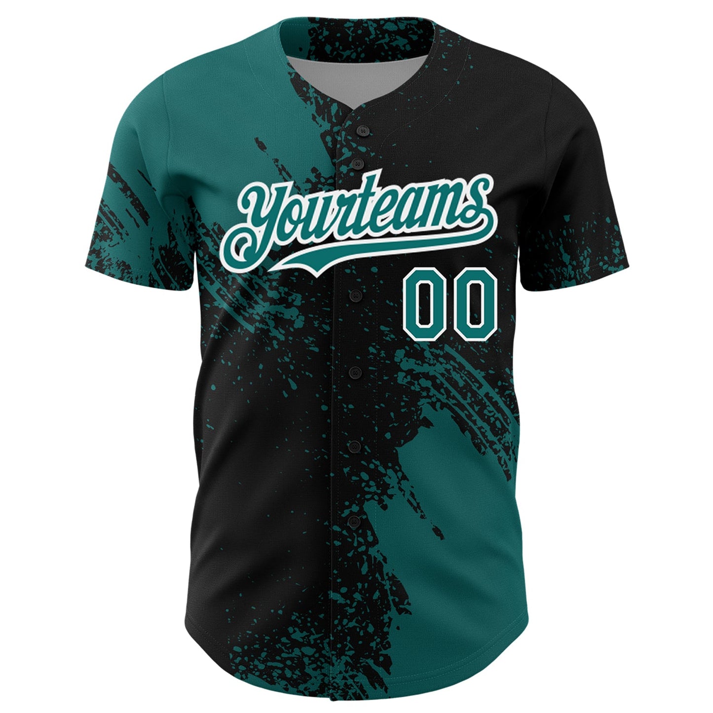 Custom Teal Black-White 3D Pattern Design Abstract Brush Stroke Authentic Baseball Jersey view 2