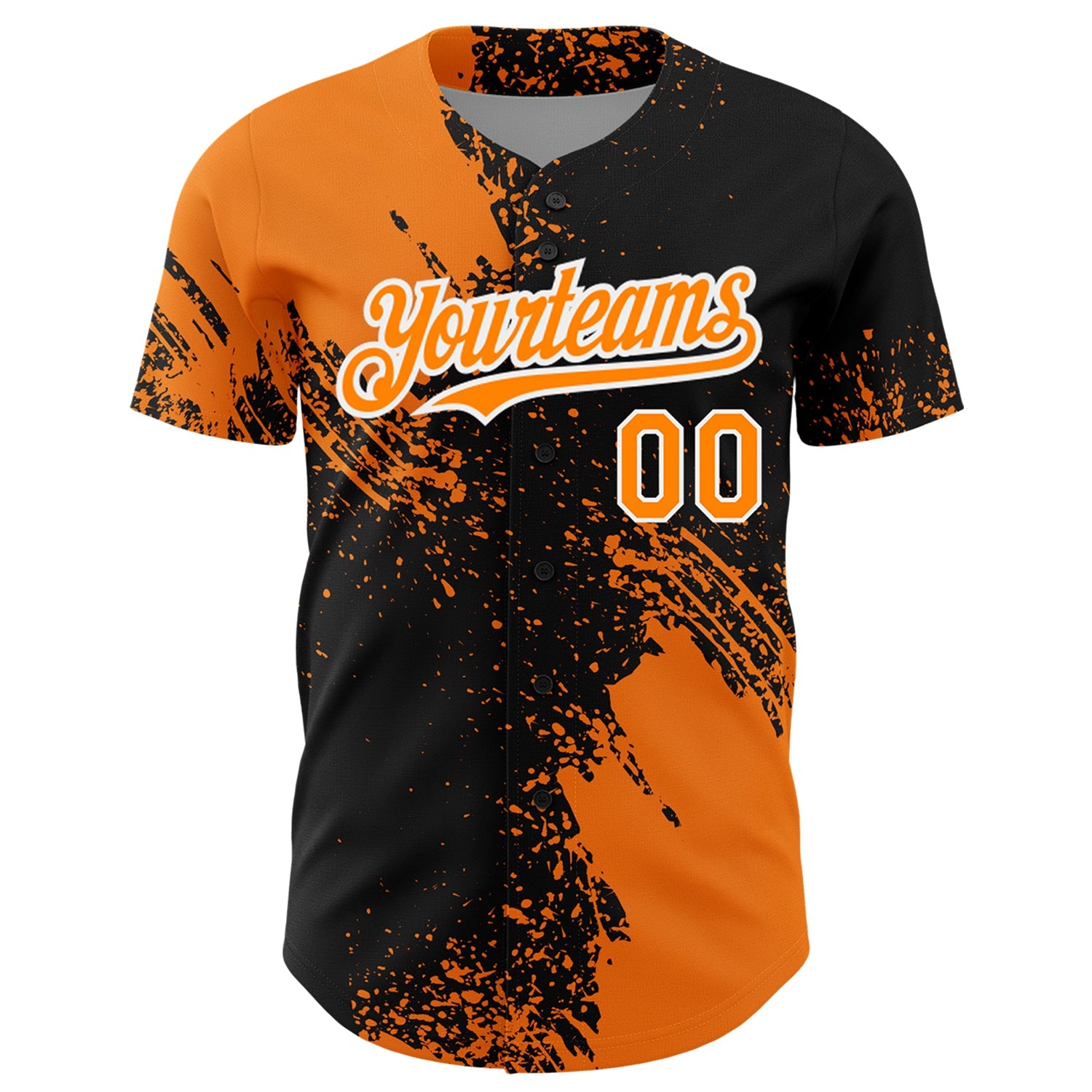 Custom Bay Orange Black-White 3D Pattern Design Abstract Brush Stroke Authentic Baseball Jersey view 2