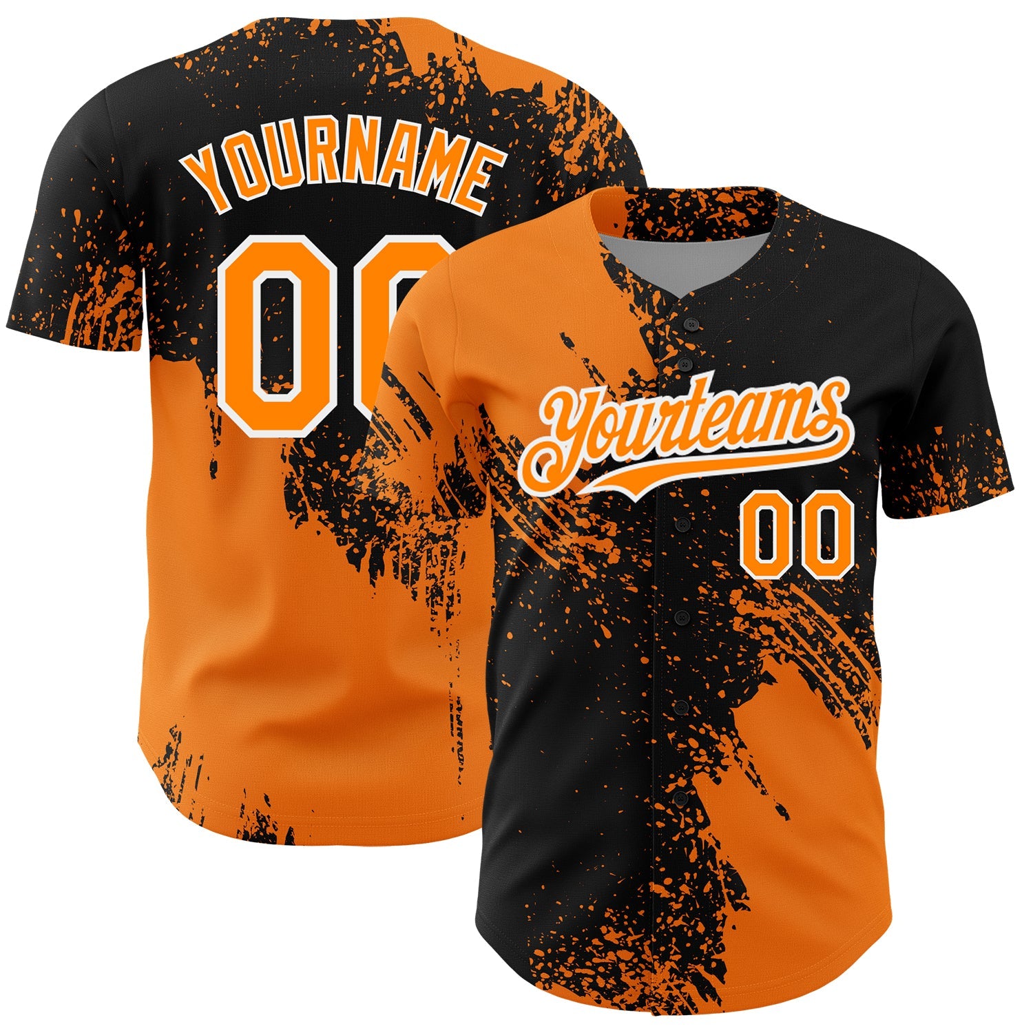 Custom Bay Orange Black-White 3D Pattern Design Abstract Brush Stroke Authentic Baseball Jersey - Main View