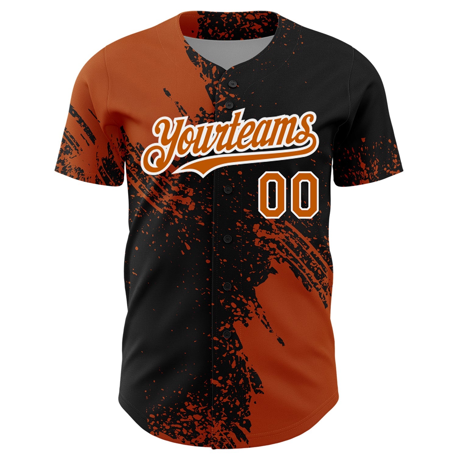 Custom Texas Orange Black-White 3D Pattern Design Abstract Brush Stroke Authentic Baseball Jersey view 2