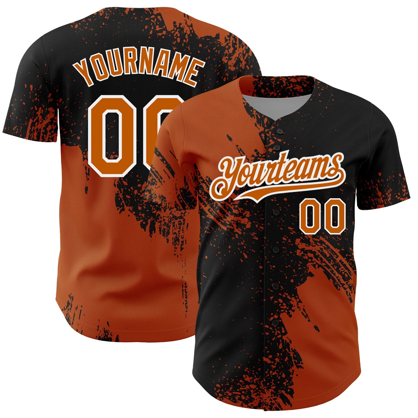 Custom Texas Orange Black-White 3D Pattern Design Abstract Brush Stroke Authentic Baseball Jersey - Main View