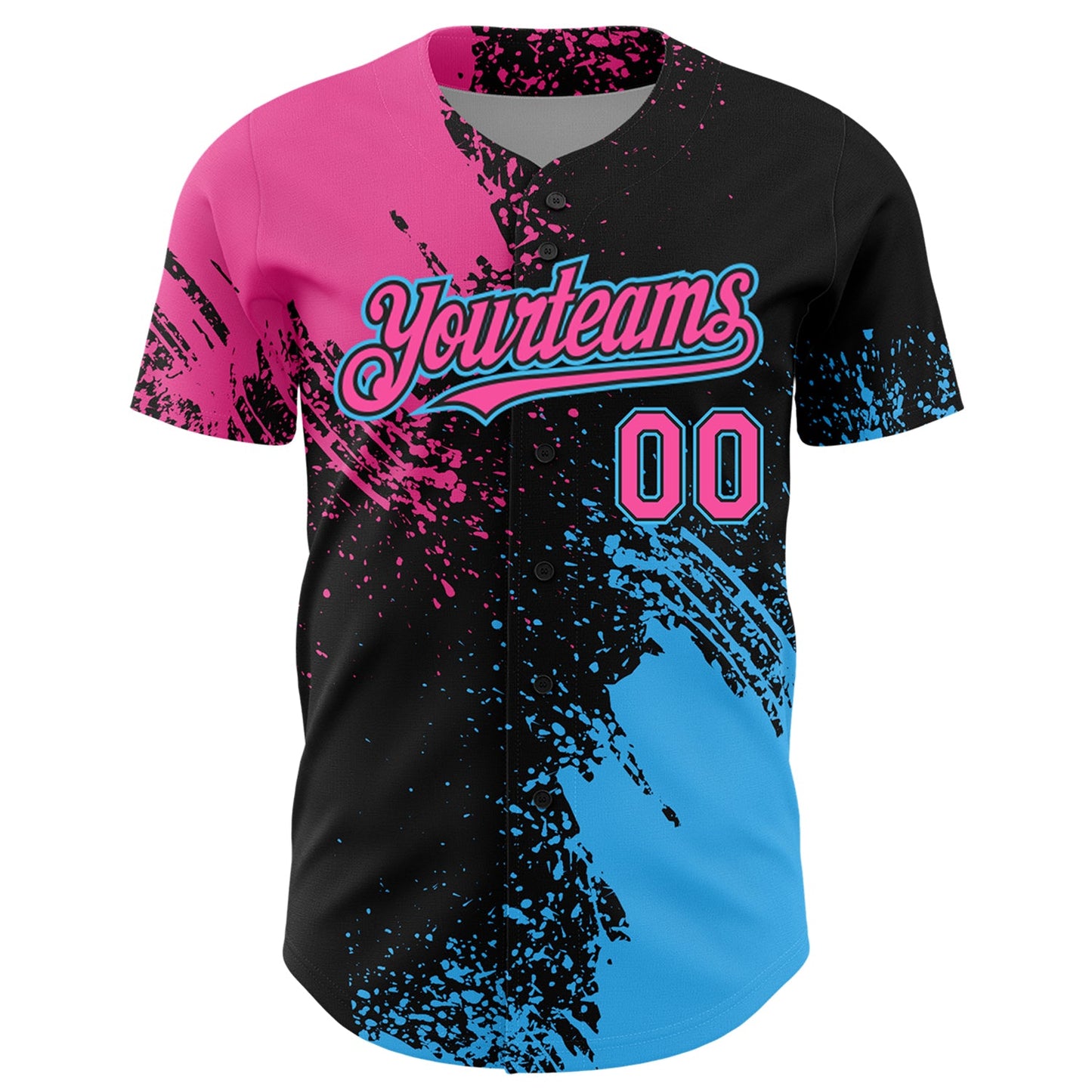 Custom Pink Black-Sky Blue 3D Pattern Design Abstract Brush Stroke Authentic Baseball Jersey view 2