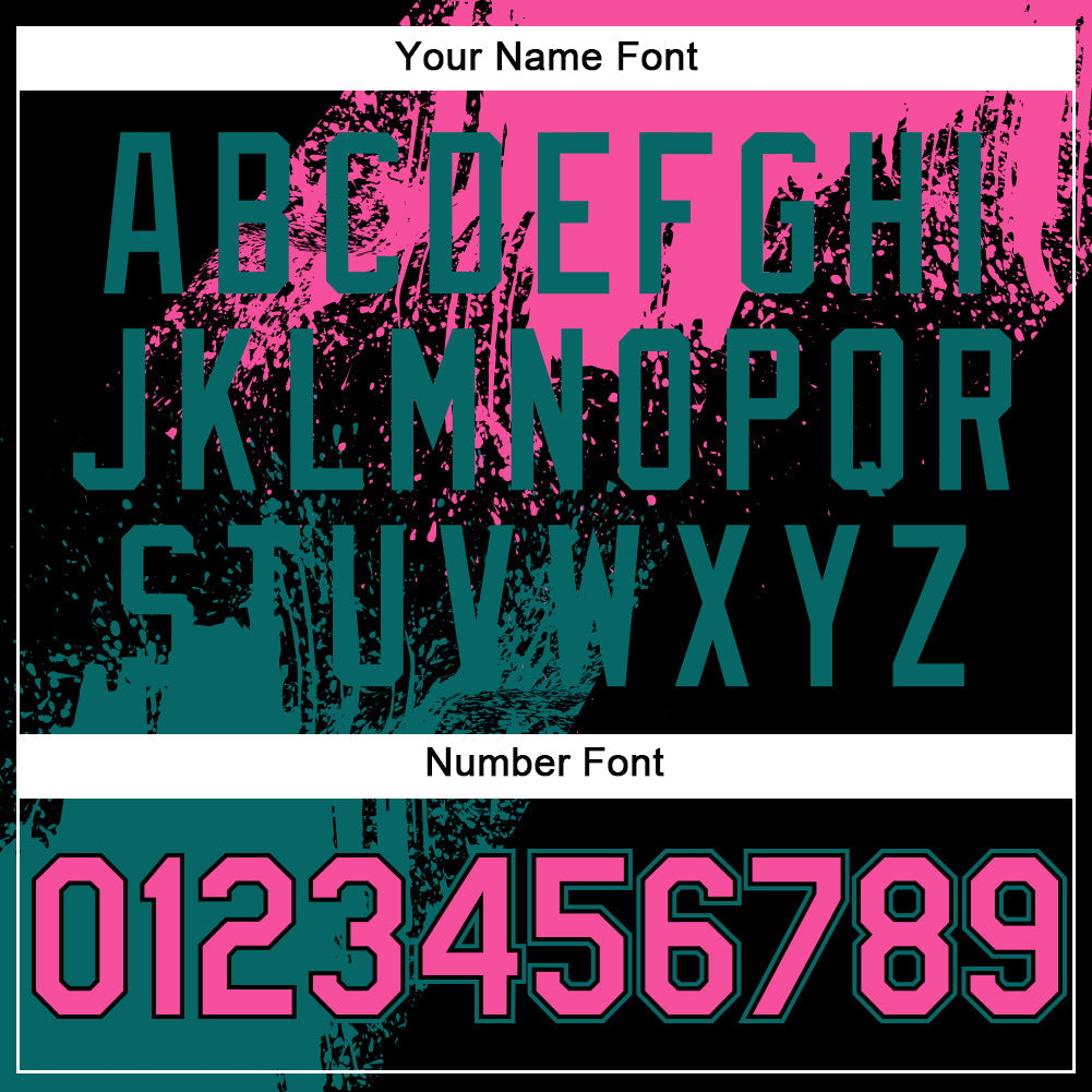 Custom Pink Black-Teal 3D Pattern Design Abstract Brush Stroke Authentic Baseball Jersey view 5